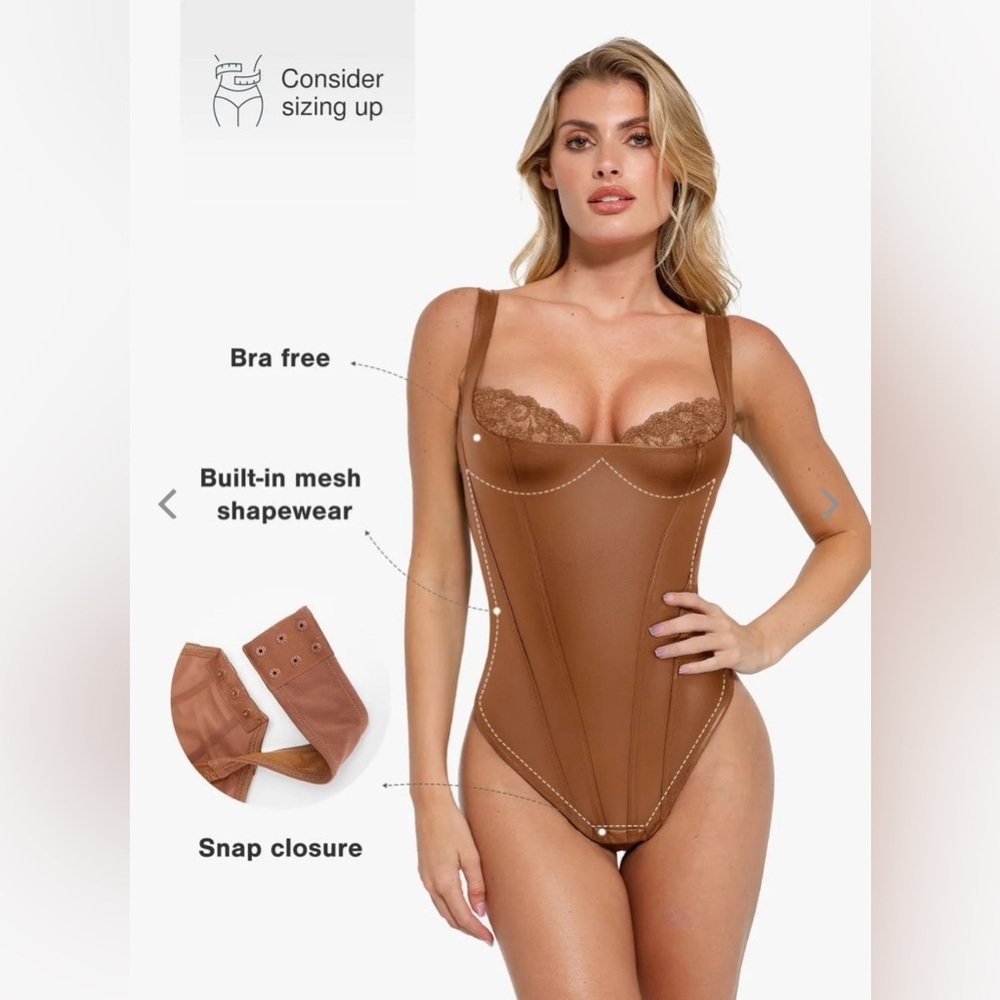 Popilush Size XLarge Shapewear Faux Leather Lace Balconette Sculpting Bodysuit - Picture 4 of 11